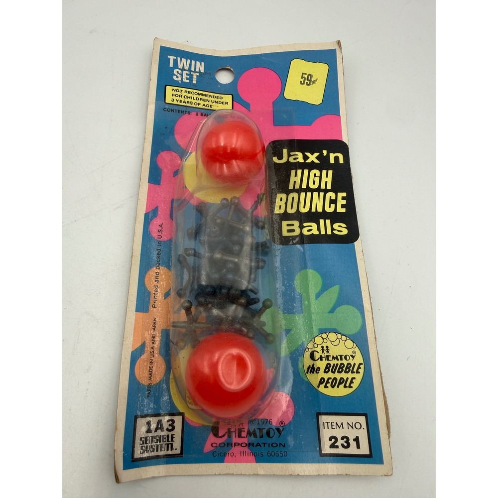 Vintage 1976 Chemtoy Jaxn High Bounce Balls Twin Set Red Rubber Jacks No 231 NEW